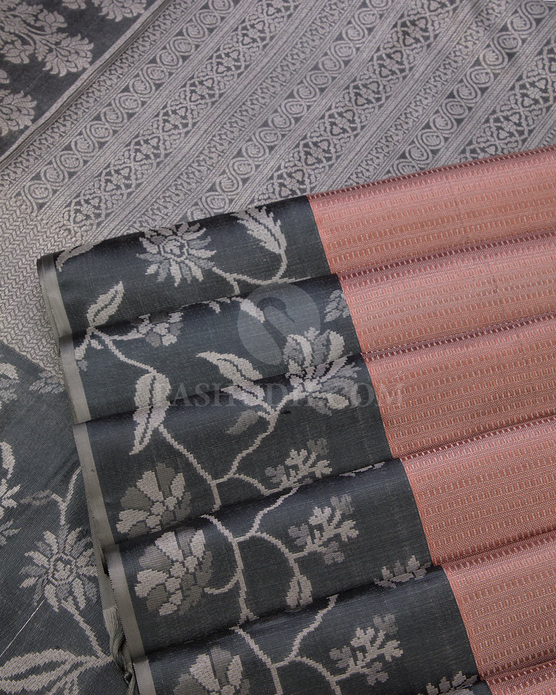 Old Rose and Deep Grey Kanjivaram Silk saree - DT180 View 4