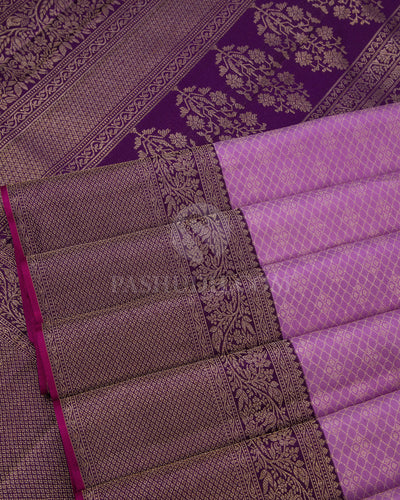 Lavender and Purple Pure Zari Kanjivaram Silk Saree - S665 - View 5