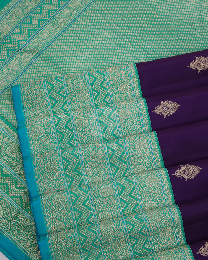 Purple and Sky Blue Pure Zari Kanjivaram Silk Saree - S727 - View 5