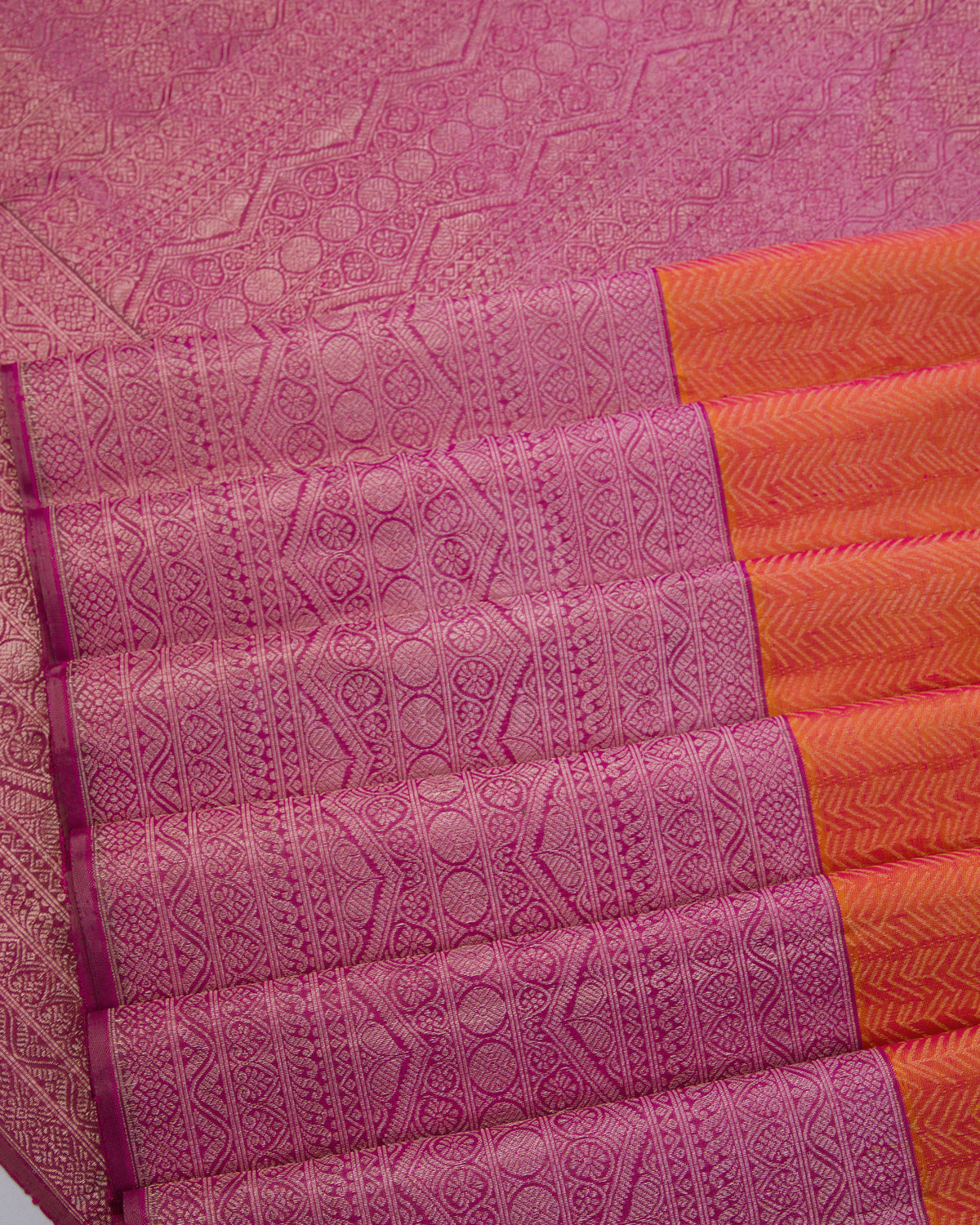 Pink Shot Orange and Deep Mauve Kanjivaram Silk Saree - S587, View 5