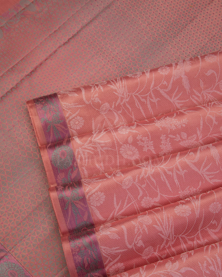 Peachy Pink Kanjivaram Silk Saree - DJ141 view 4