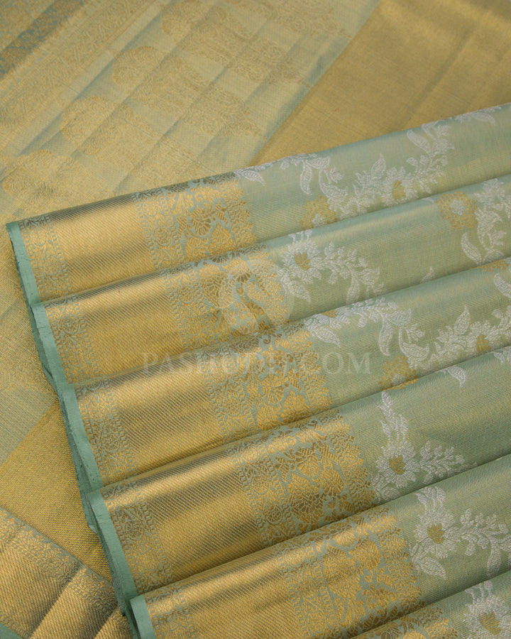 Mint Green Pure Zari Kanjivaram Silk Saree - S662 - View 5