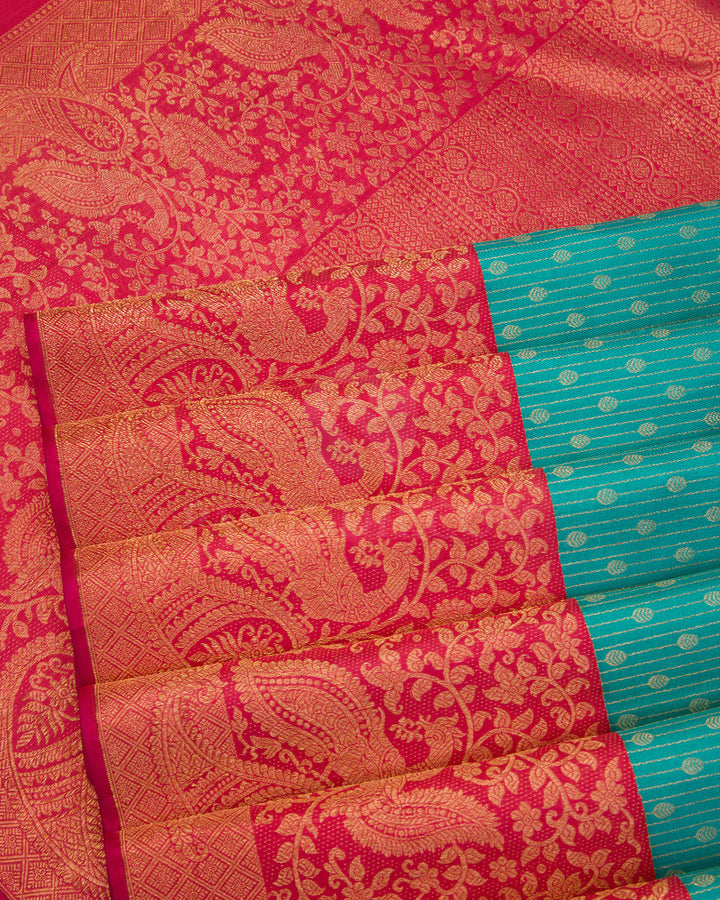 Sky Blue and Watermelon Pink Kanjivaram Silk Saree - S611view 2