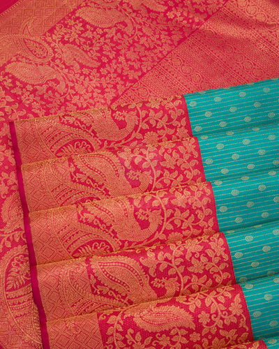 Sky Blue and Watermelon Pink Kanjivaram Silk Saree - S611view 2