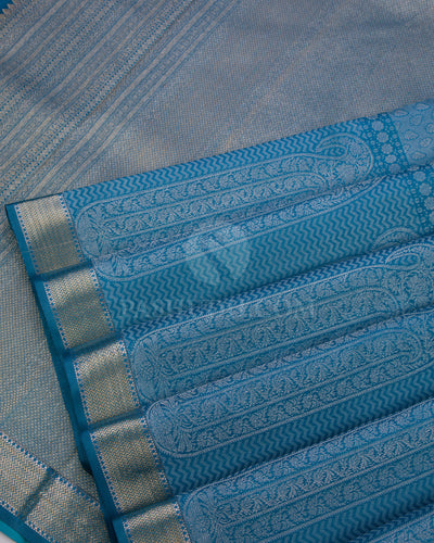 French Blue Kanjivaram Silk Saree - D402 View 4