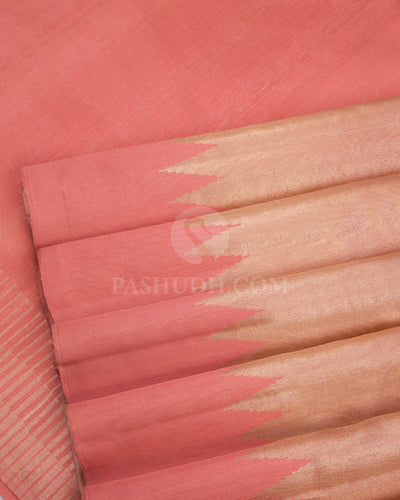 Peachy Pink Pure Zari Organza - Kanjivaram Silk Saree - S686 - View 5