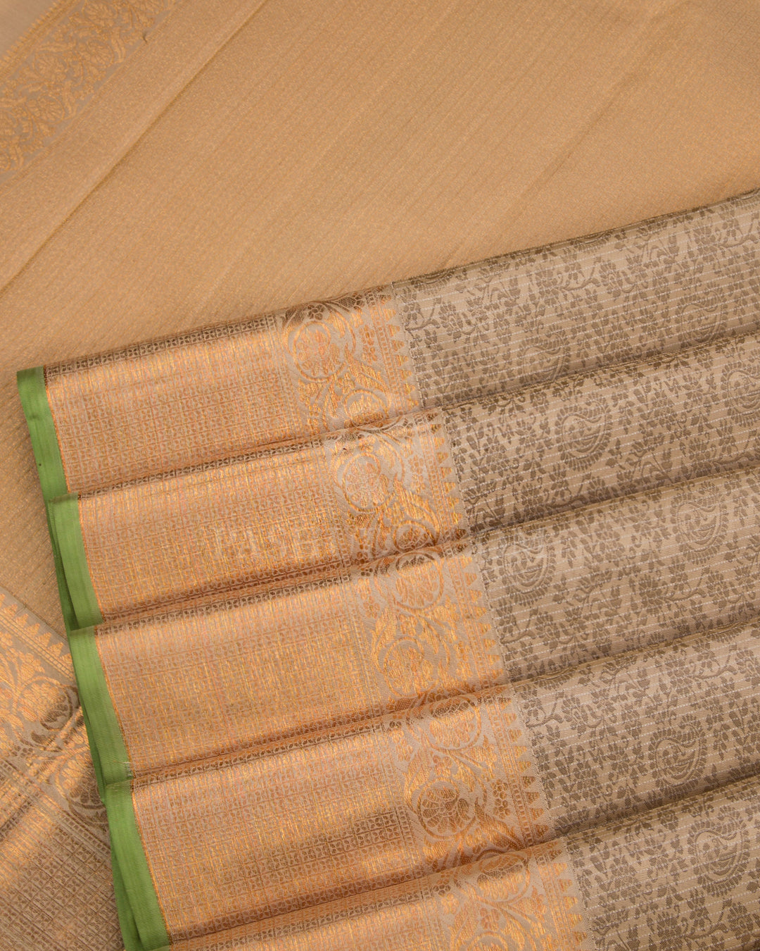 Ivory and Light Green Kanjivaram Silk Saree - DJ171 - View 3