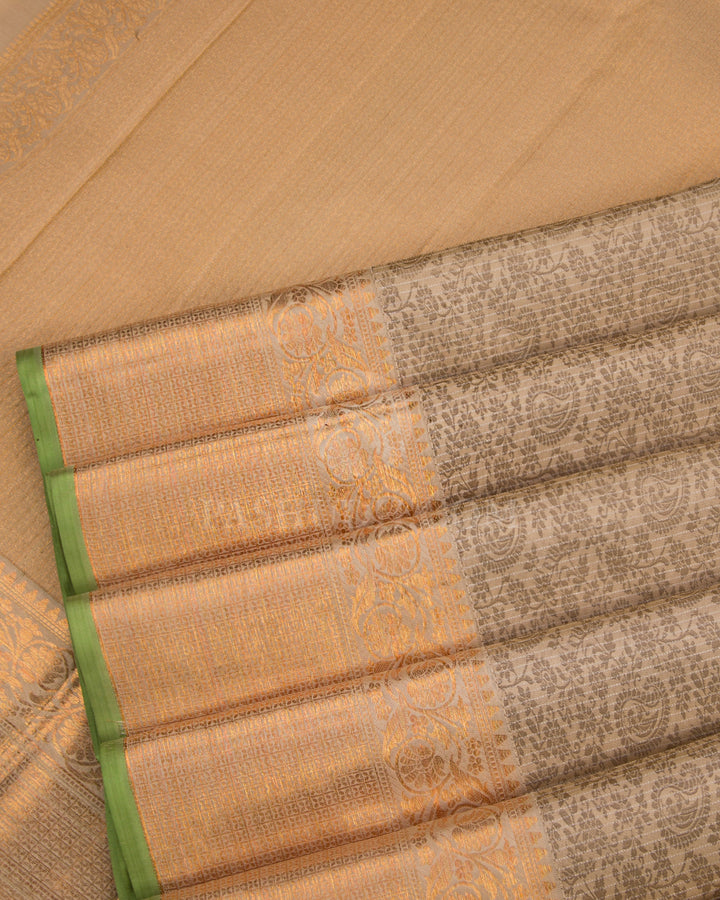 Ivory and Light Green Kanjivaram Silk Saree - DJ171 - View 3