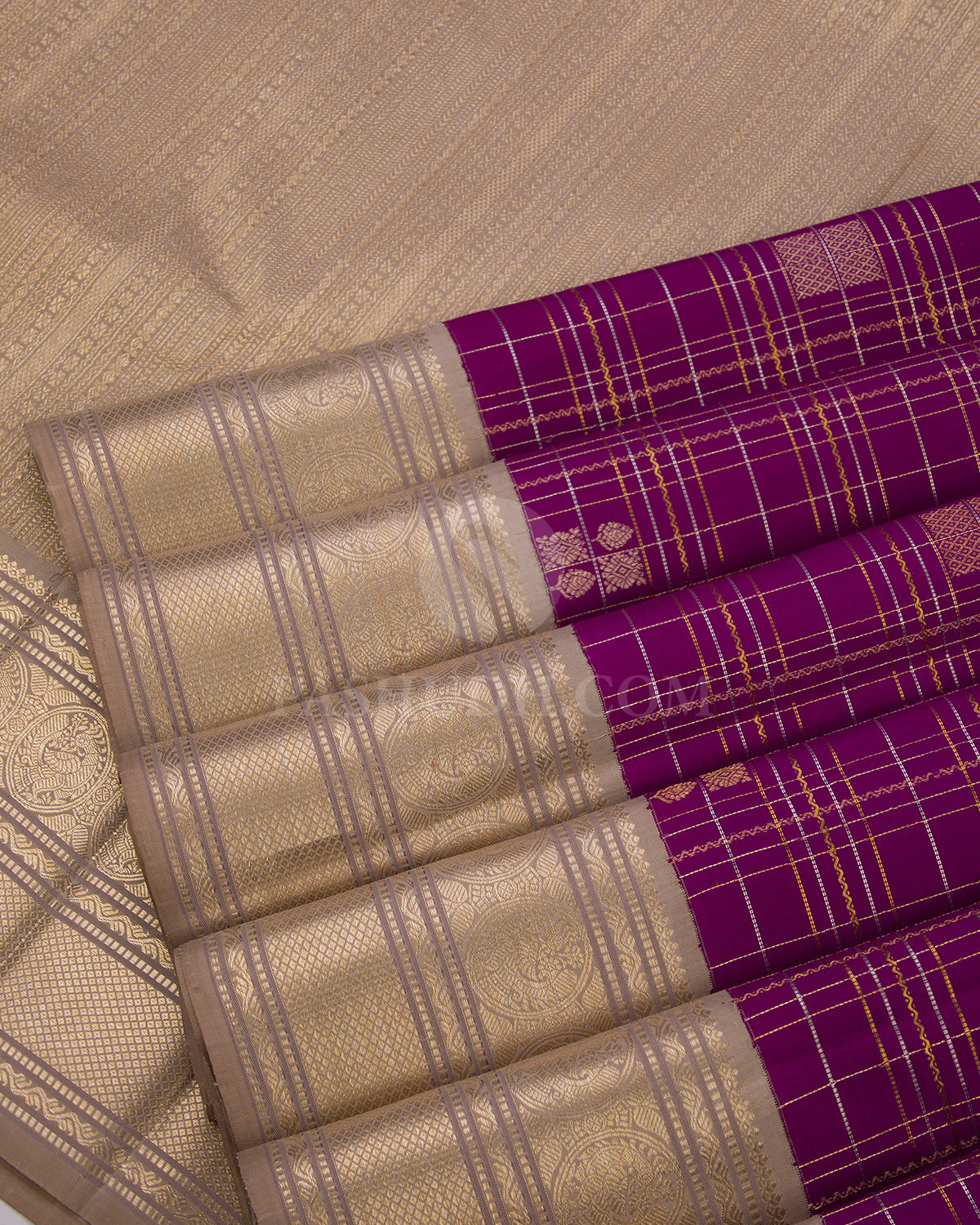Purple and Grey Kanjivaram Silk Saree - S583- View 5