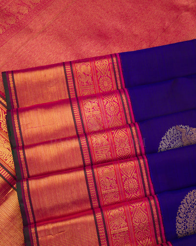 M S Blue and Candy Pink Pure Zari Kanjivaram Silk Saree  with Sku S601 , View 5
