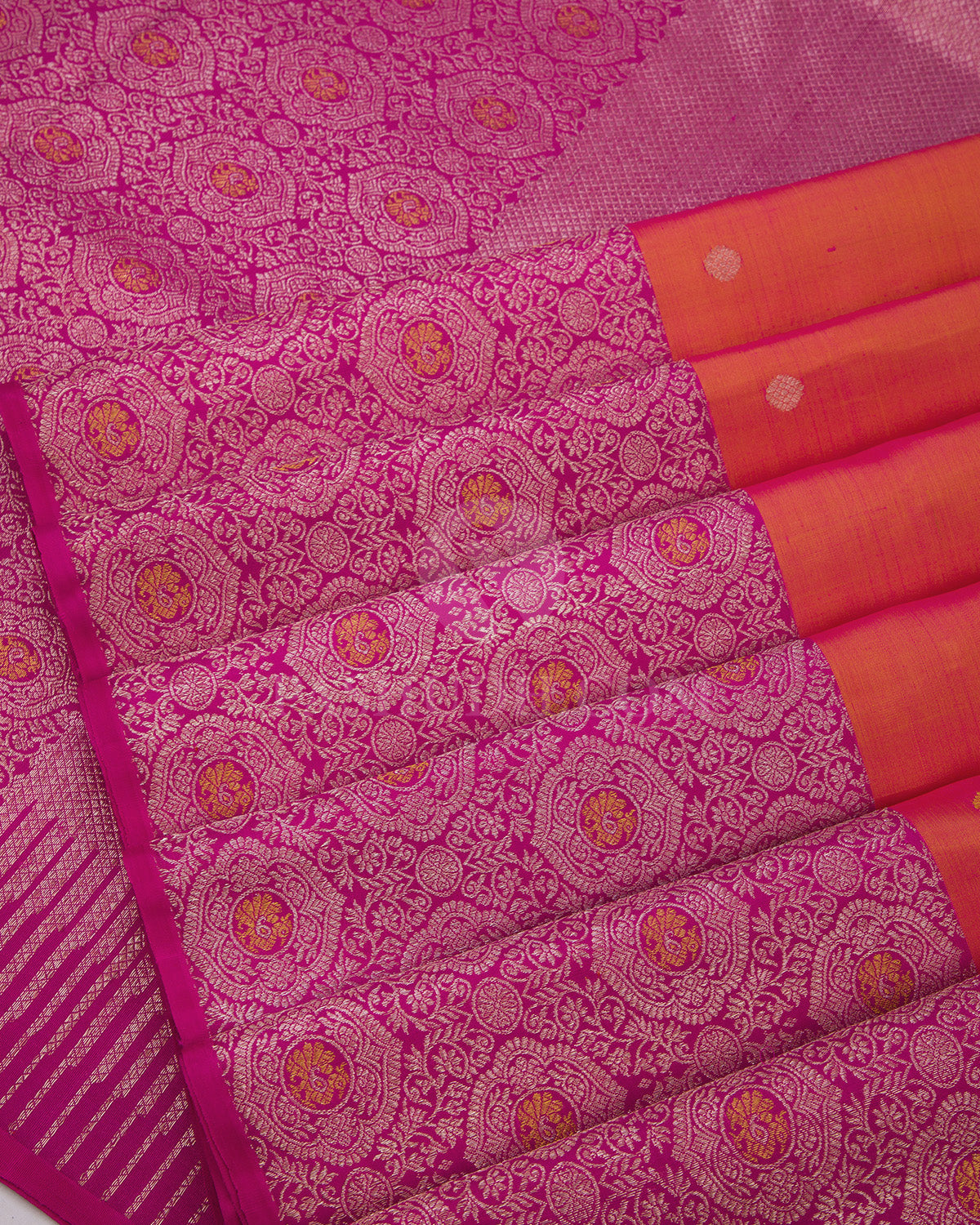 Orange shot Pink and Magenta Pure Zari Kanjivaram Silk Saree - S650 - View 5
