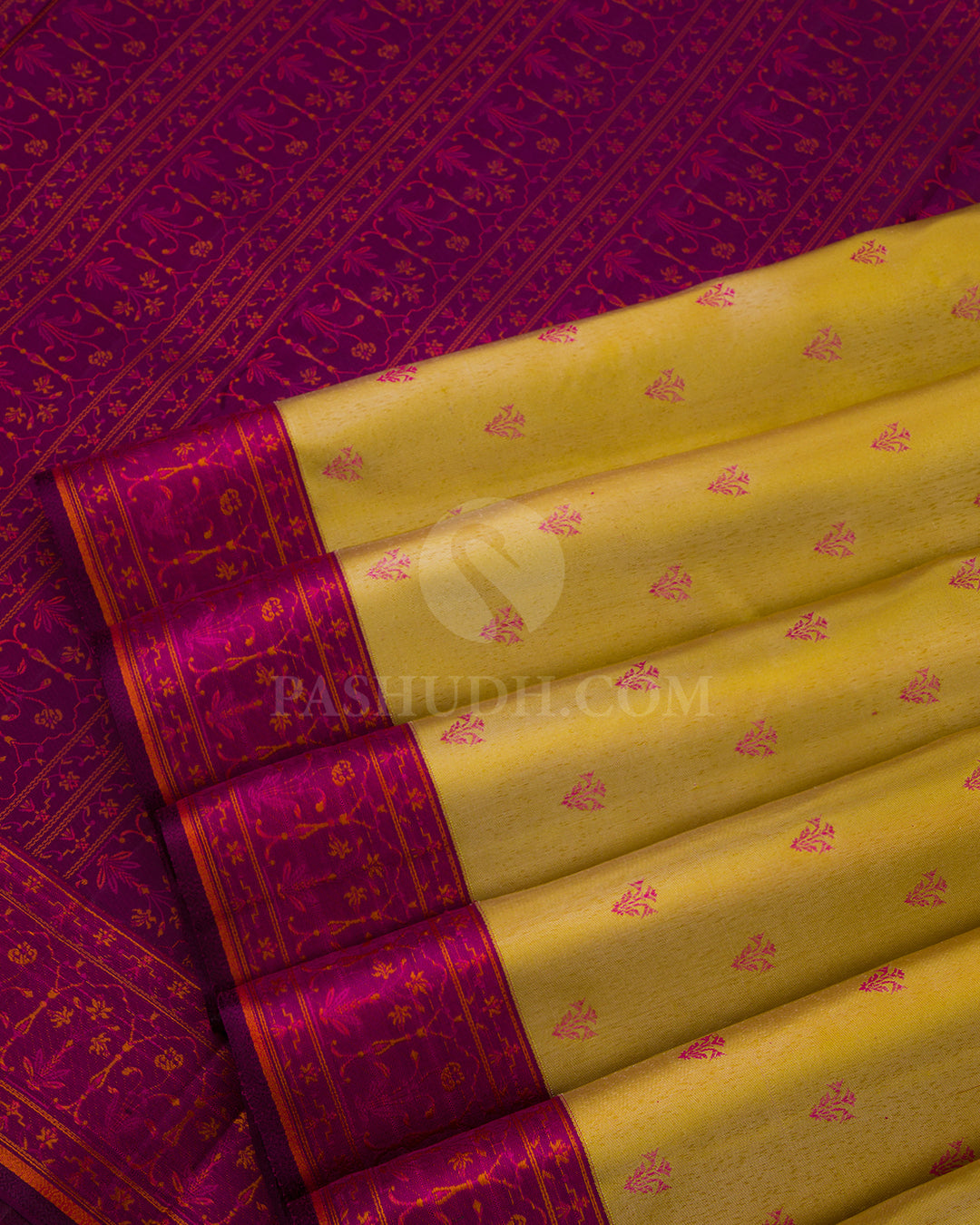 Yellow and Magenta Kanjivaram Silk Saree - DJ154 - View 4