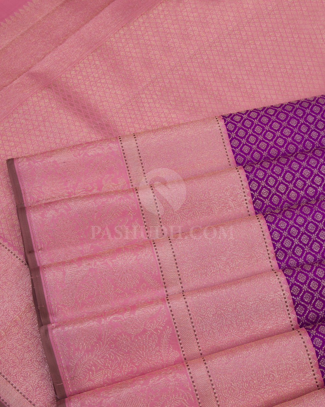Violet and Mild Baby Pink Vanasingaram Kanjivaram Silk Saree - S682- View 4