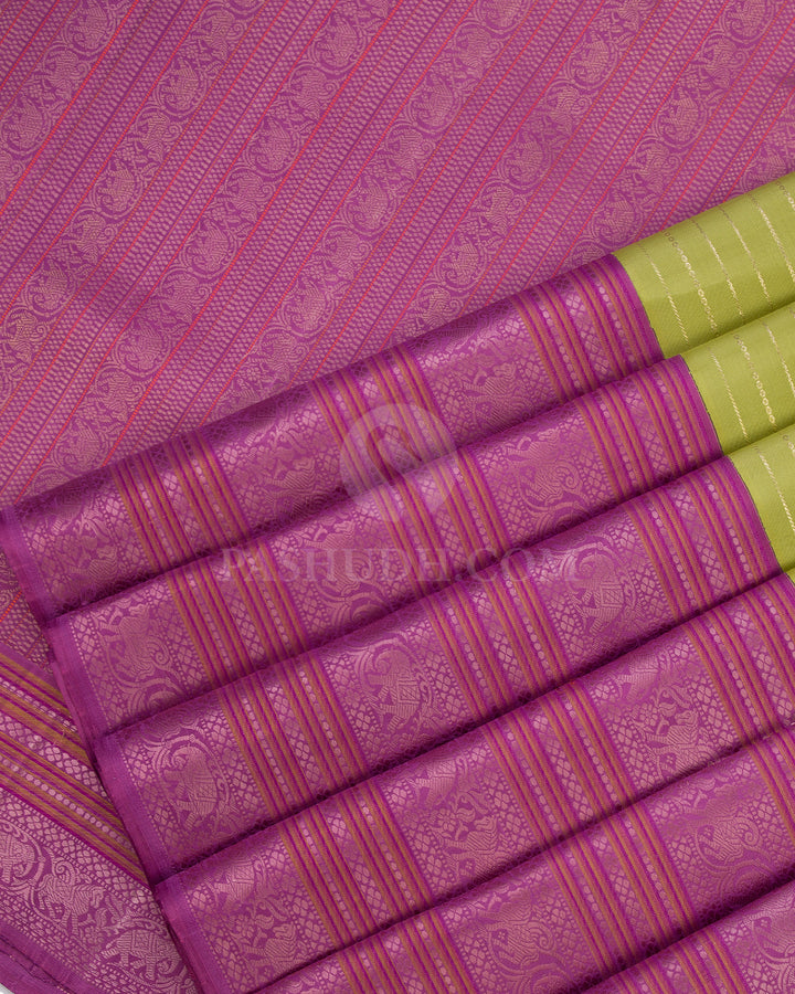 Elaichi Green and Lavender Kanjivaram Silk Saree - S644 - View 5