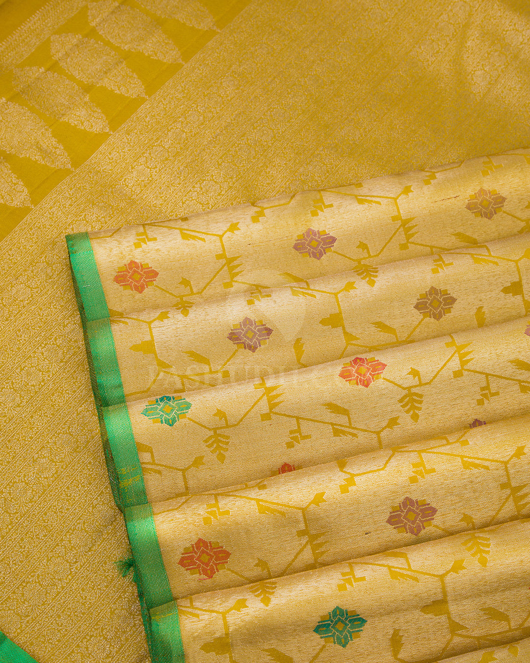 Yellow Paithani inspired Pure Zari Kanjvaram Silk Saree - S656 - View 5