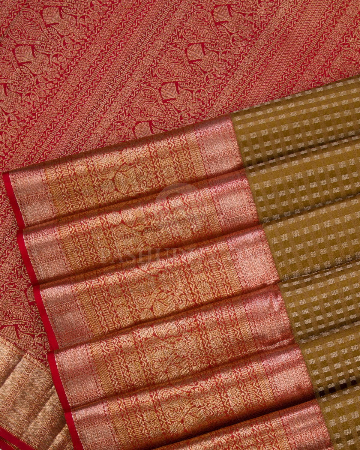 Antique Gold and Red Kanjivaram Silk Saree - DT181- DT181 View 4
