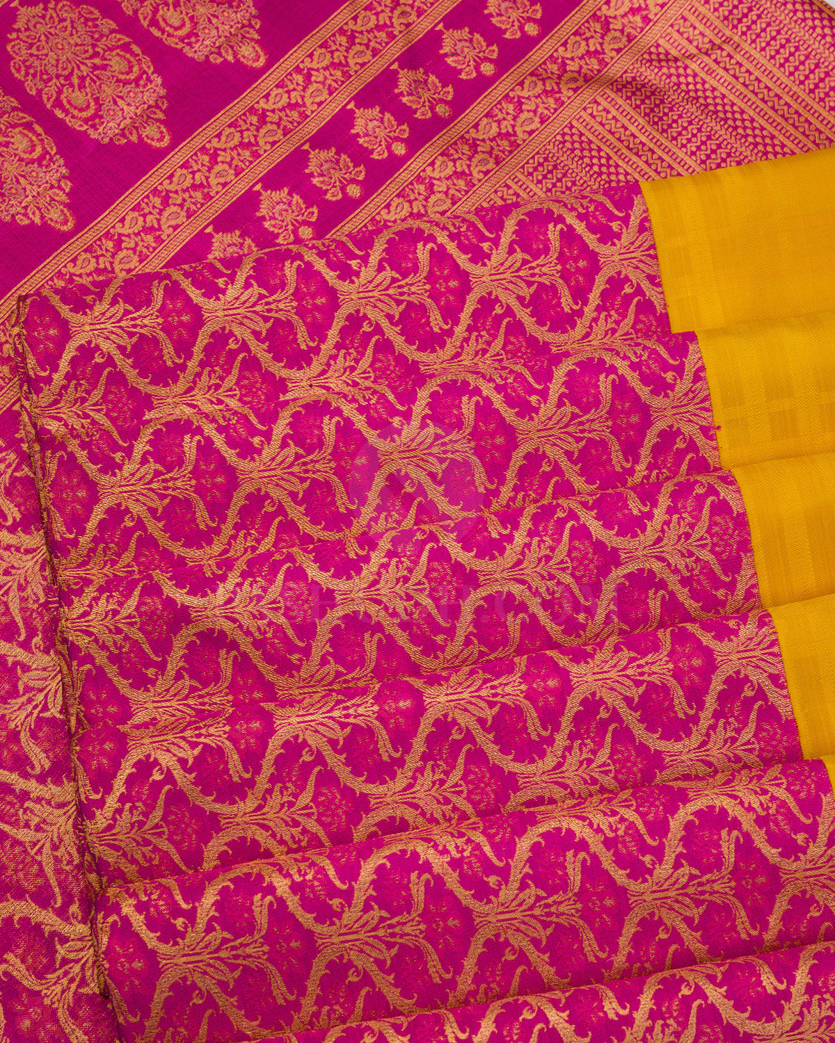 Yellow and Pink Kanjivaram Silk Saree - S585, view 5