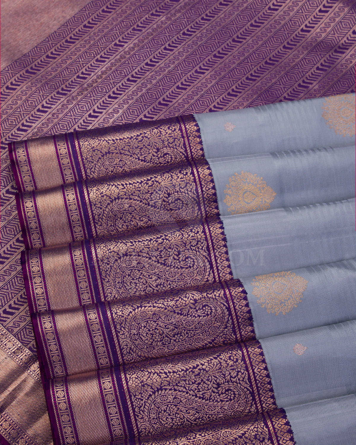 Bluish Grey and Violet Pure Zari Kanjivaram Silk Saree - S613, View 5