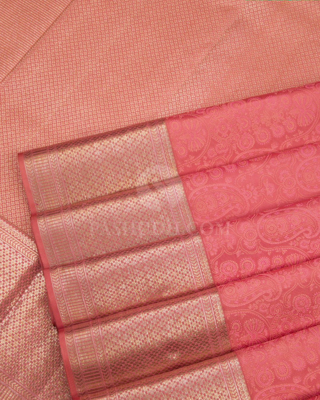 Peachy Pink Kanjivaram Silk Saree - D409 - View 4