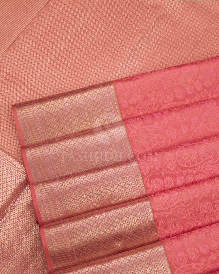 Peachy Pink Kanjivaram Silk Saree - D409 - View 4