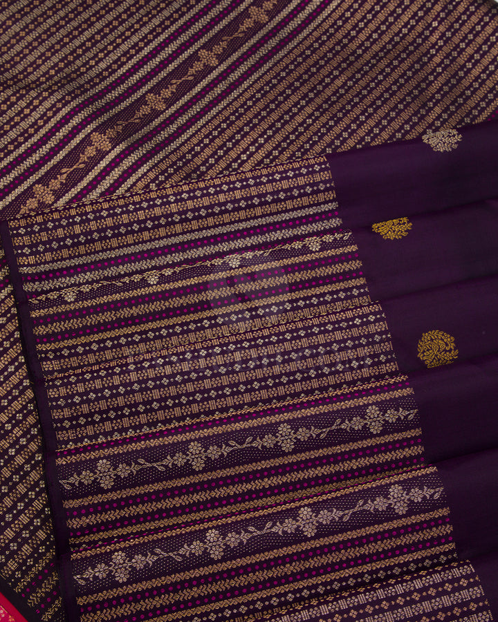 Eggplant Purple and Crimson Pink Pure Zari Kanjivaram Silk Saree - S605, View 5