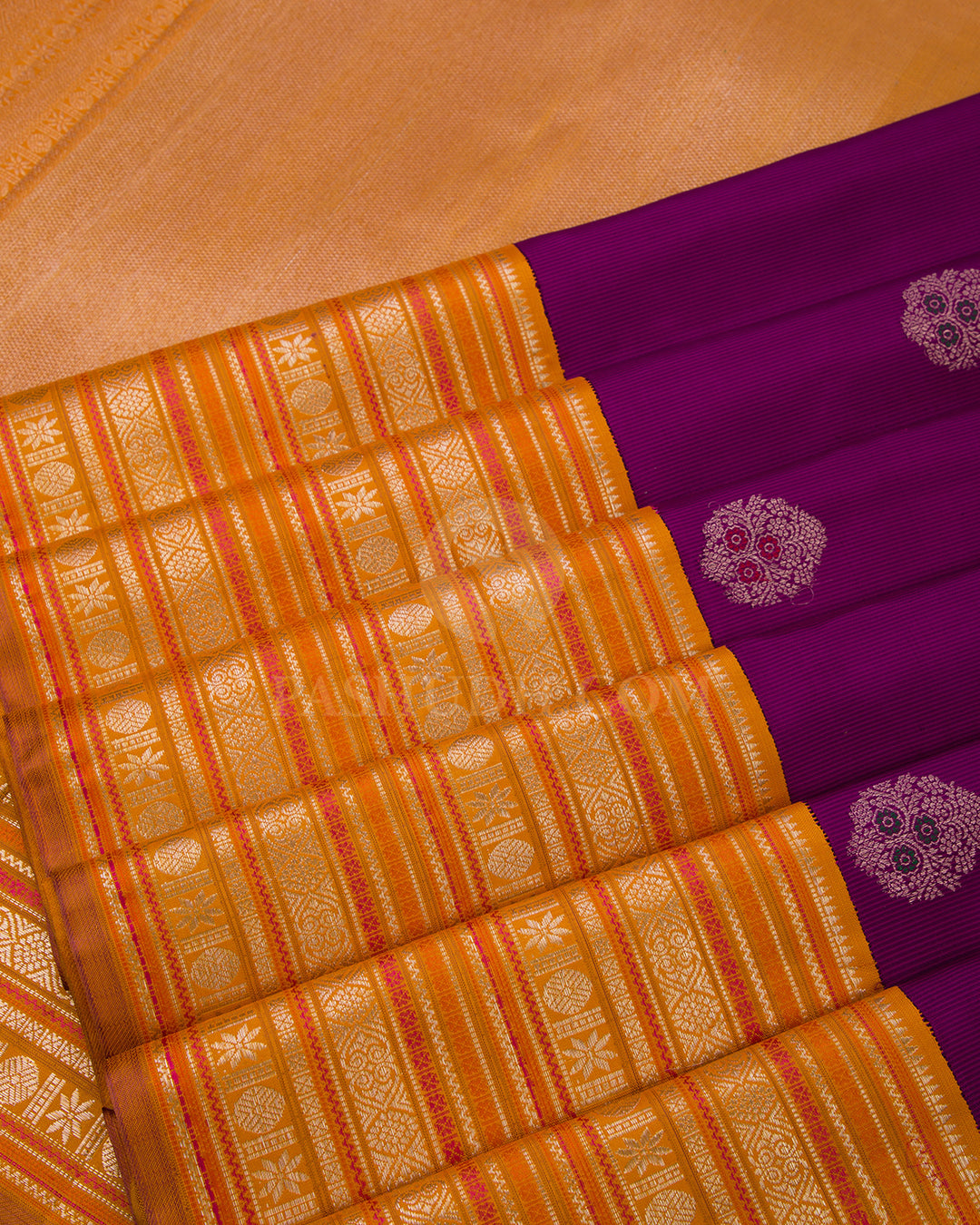 Violet and Orange Kanjivaram Silk Saree - S648 - View 5