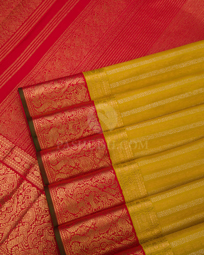 Yellow and Red Pure Zari Kanjivaram Silk Saree - S653 - View 5