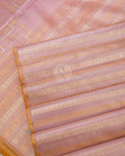Peach Organza Shimmer Kanjivaram Silk Saree - S646- View 5