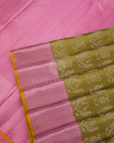 Pear Green and Pink Kanjivaram Silk Saree - DT182 V4