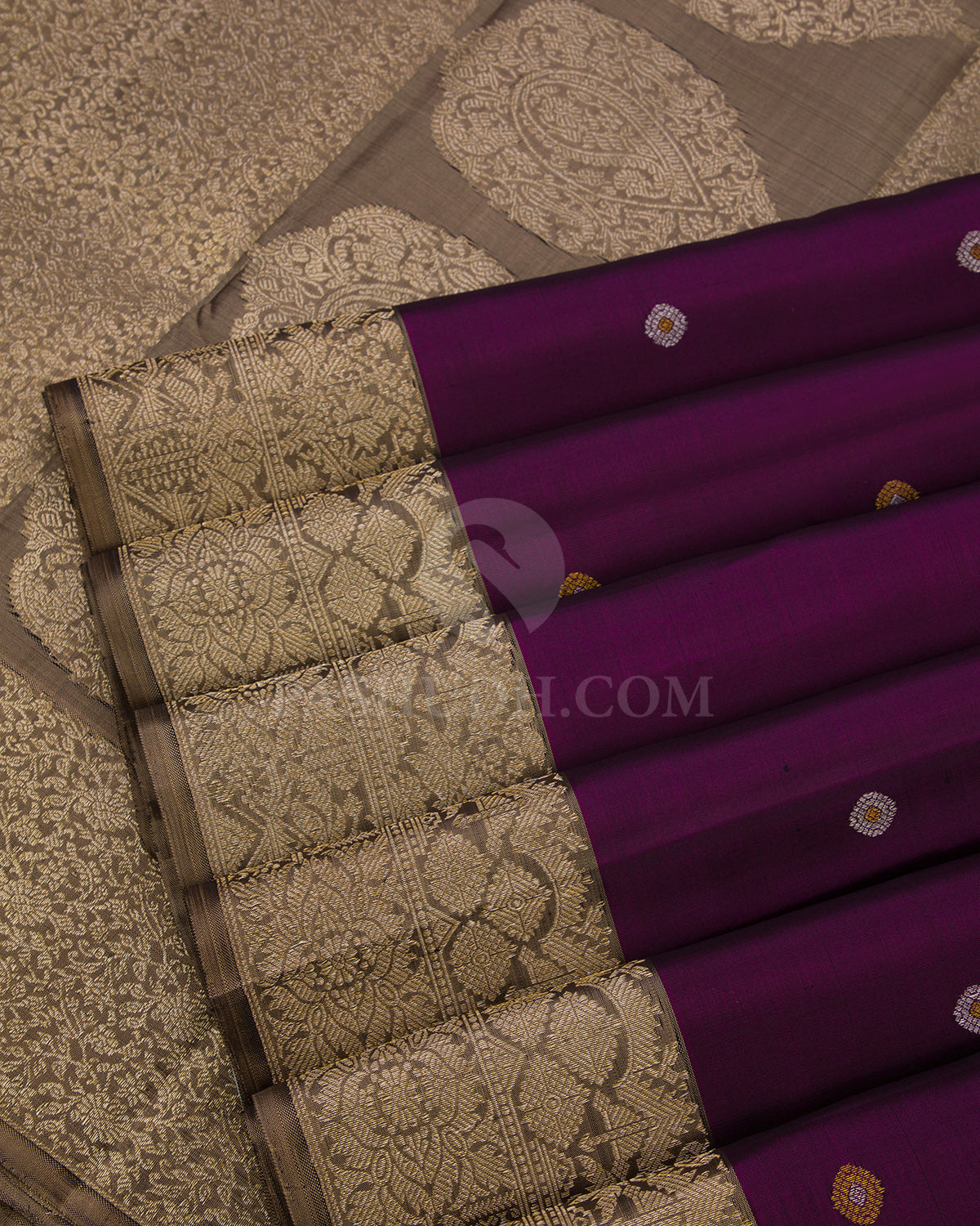 Purple and Grey Pure Zari Kanjivaram Silk Saree - S638 - View 5