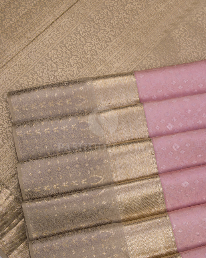 Mild Pink and Grey Kanjivaram Silk Saree - D413 - View 4