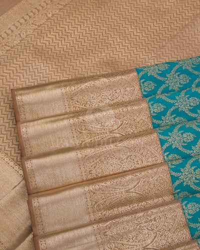 Anandha Blue and Khaki Pure Zari Kanjivaram Silk Saree - S688 - View 5