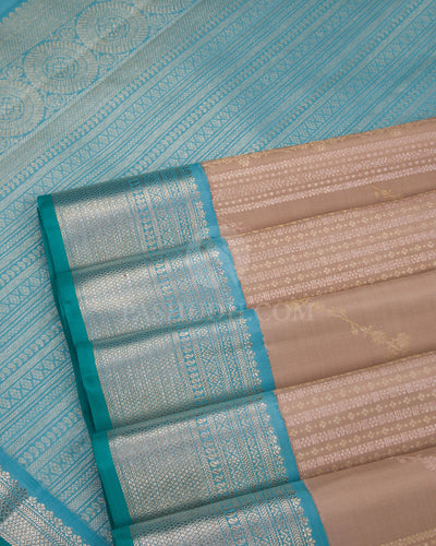 Beige and Sky Blue Kanjivaram Silk Saree - S691 - View 5