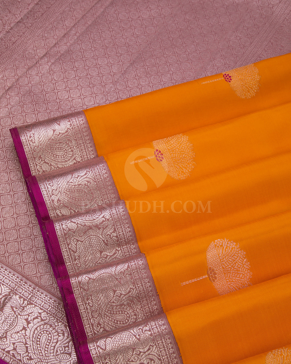 Orange and Mild Lilac Kanjivaram Silk Saree - S655 -View 5