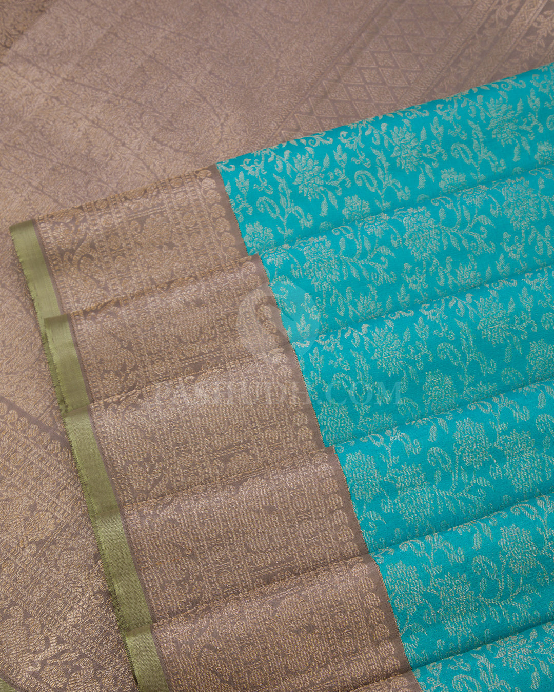 Turquoise and Grey Kanjivaram Silk Saree - S640- View 5