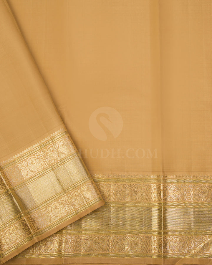 Emerald Green and Ivory Kanjivaram Silk Saree - S598 - View 3