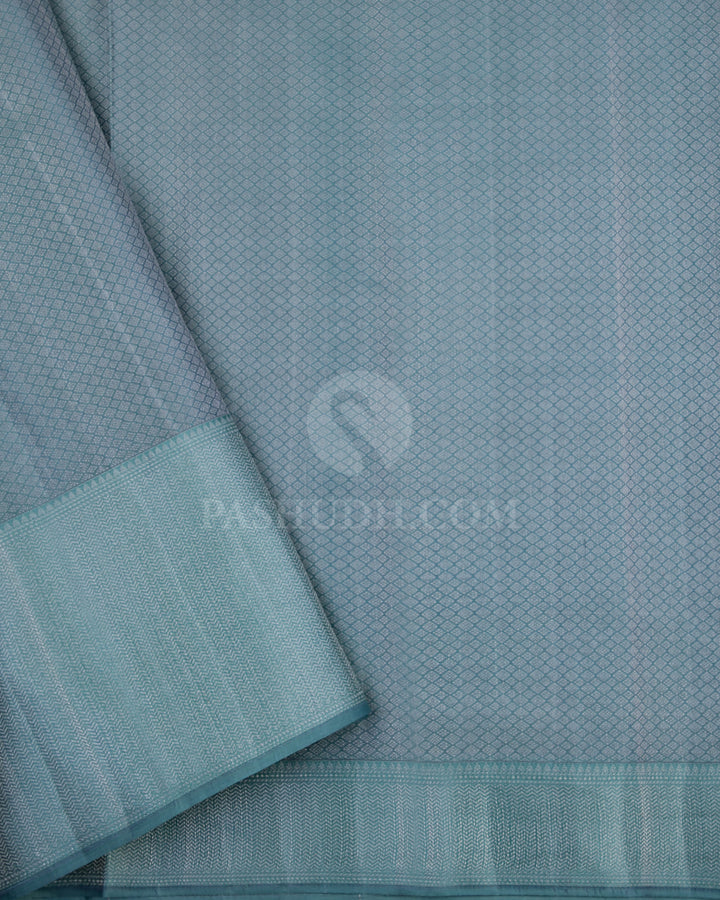 Lavender and Teal Kanjivaram Silk Saree - D417 - View 3