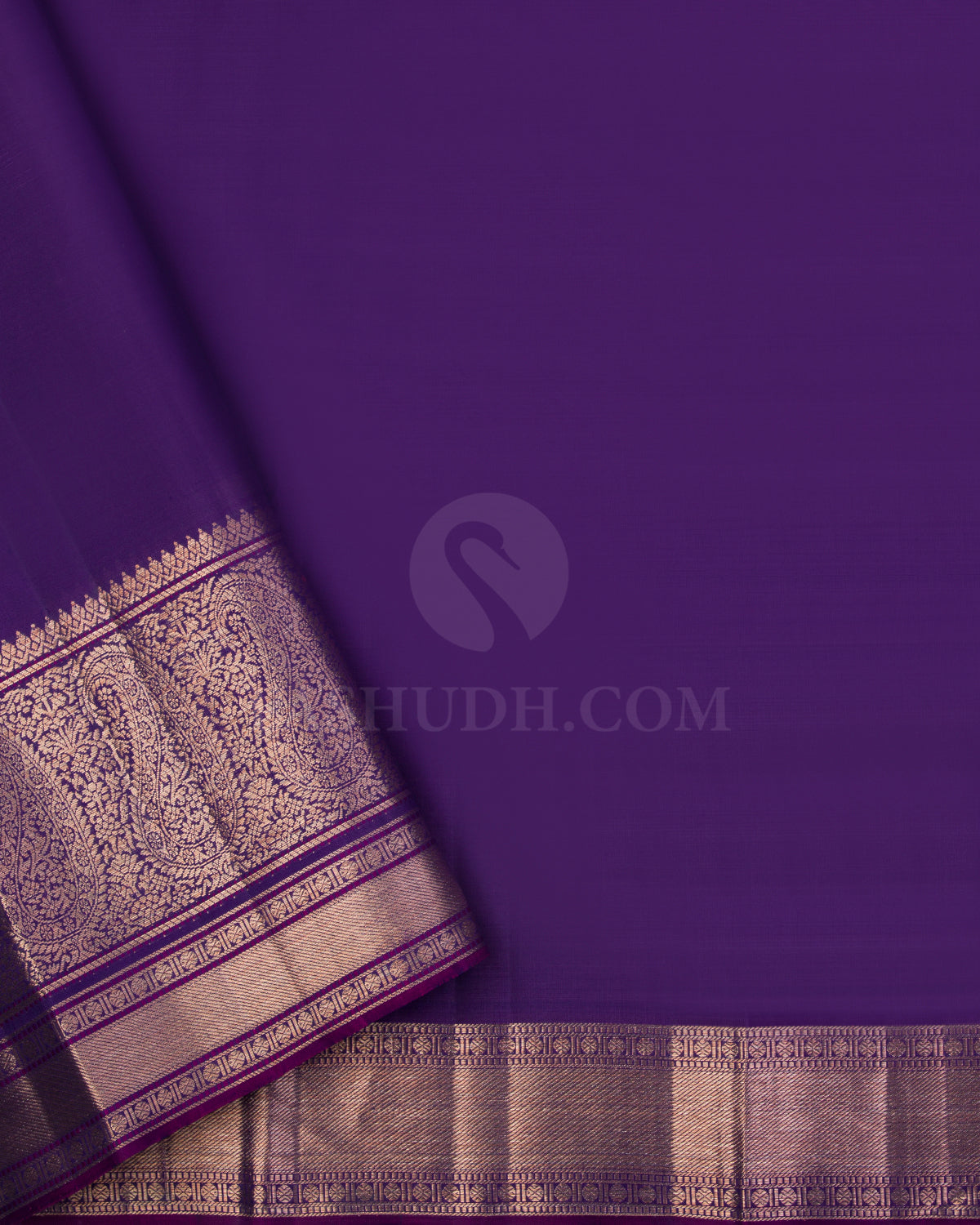 Bluish Grey and Violet Pure Zari Kanjivaram Silk Saree - S613, View 4