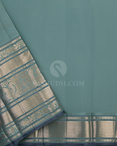 Lilac and Tiffany Blue Pure Zari Kanjivaram Silk Saree - S676 - View 4