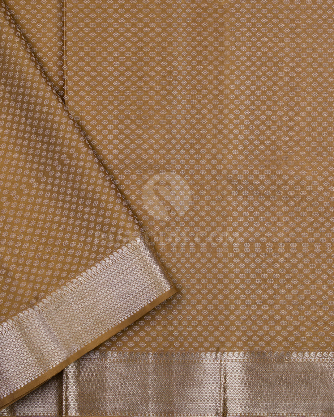 Golden Yellow and Khaki Kanjivaram Silk Saree - D415 - View 3