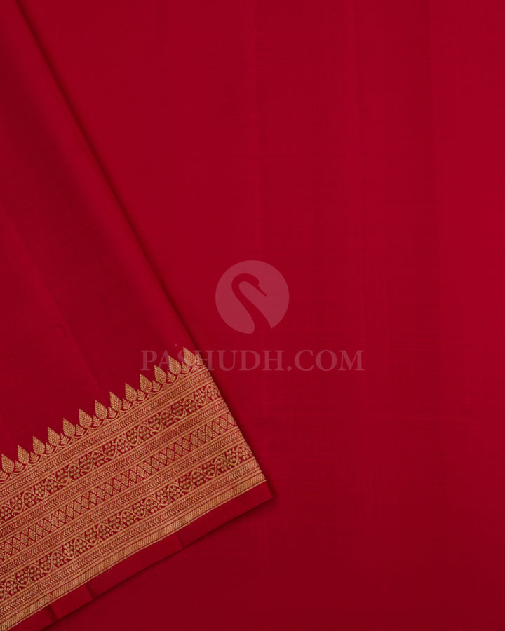 Beige and Red Kanjivaram Silk Saree - S694 - View 4