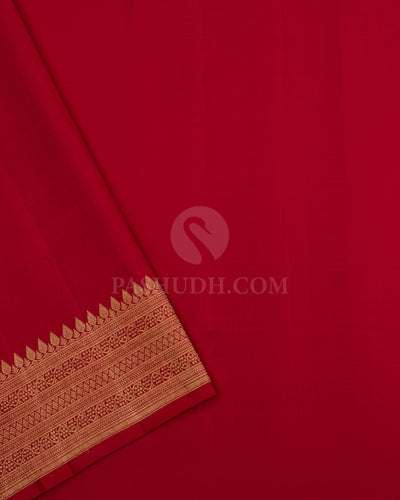 Beige and Red Kanjivaram Silk Saree - S694 - View 4
