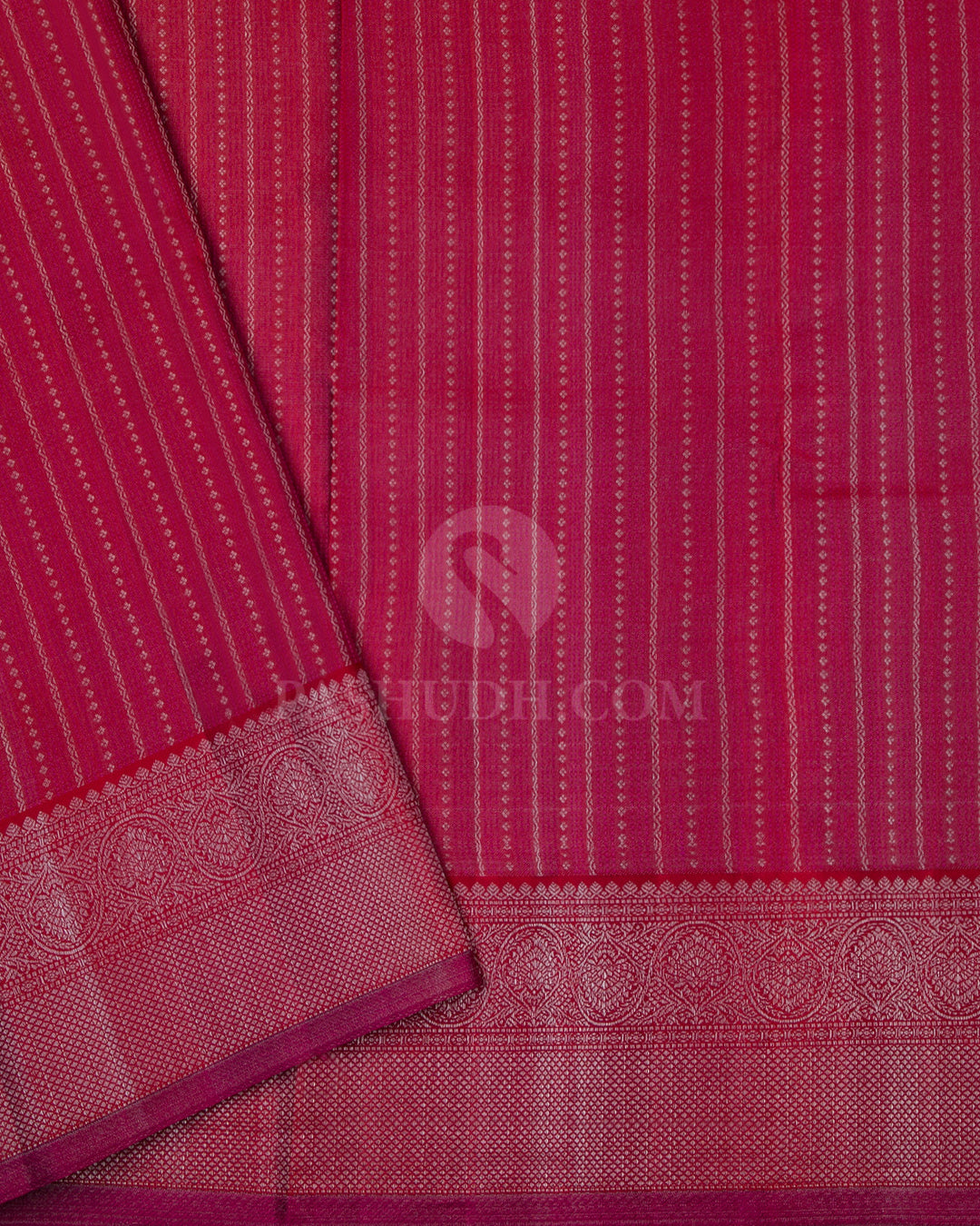 Khaki and Ruby Red Kanjivaram Silk Saree - D414 - View 3