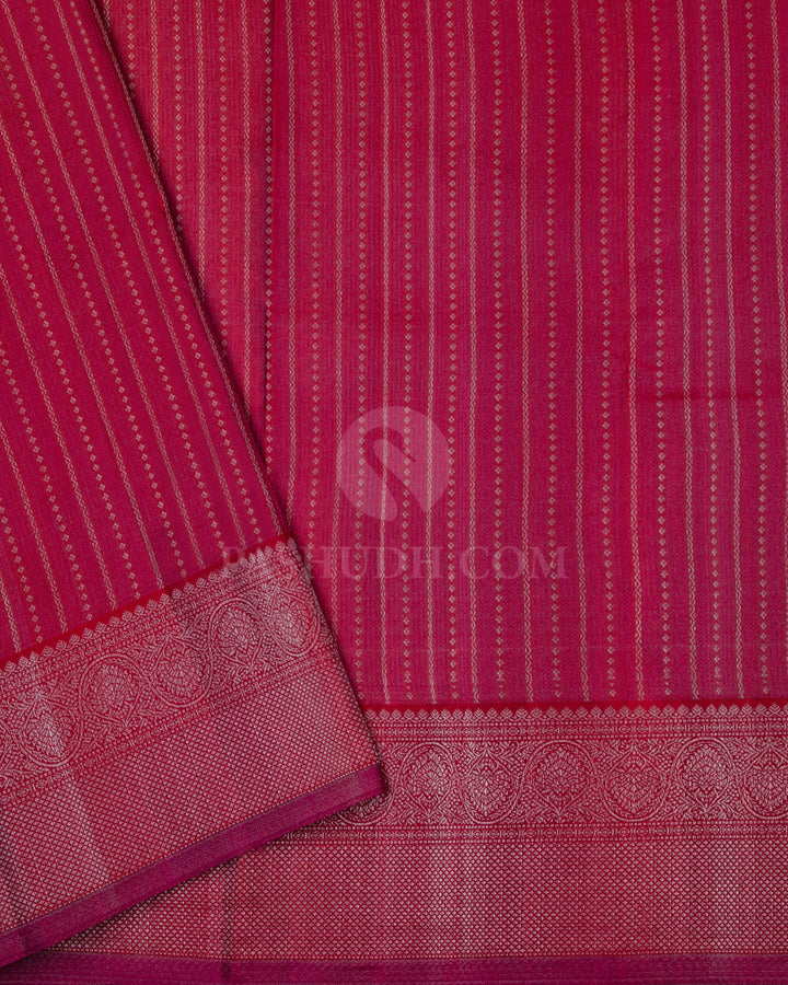 Khaki and Ruby Red Kanjivaram Silk Saree - D414 - View 3