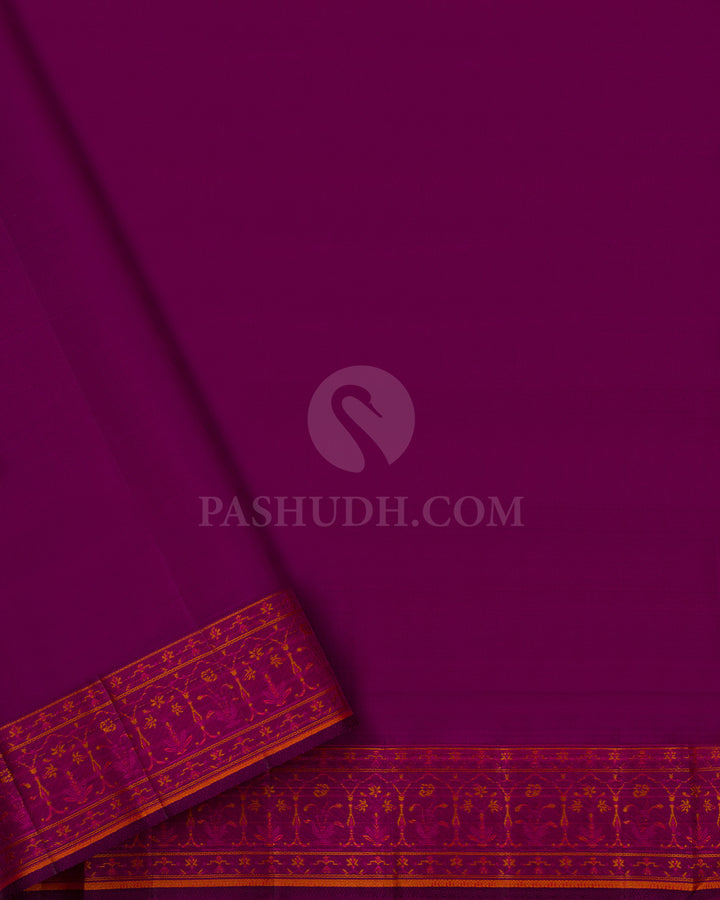 Yellow and Magenta Kanjivaram Silk Saree - DJ154 - View 3