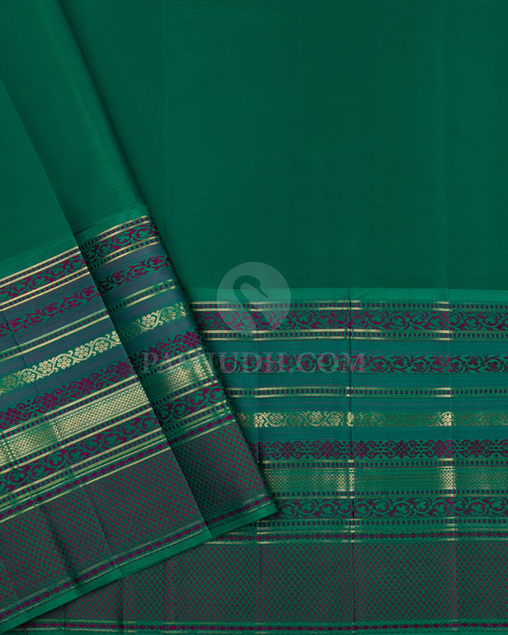 Royal Blue and Peacock Green Kanjivaram Silk Saree - DJ180 - View 3