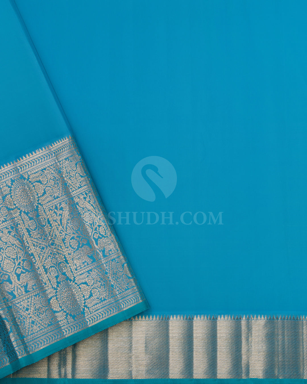 Baby Pink and Turquoise Pure Zari Kanjivaram Silk Saree - S664 - View 3