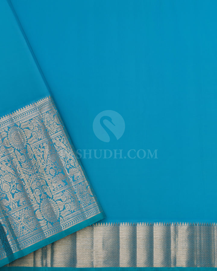 Baby Pink and Turquoise Pure Zari Kanjivaram Silk Saree - S664 - View 3