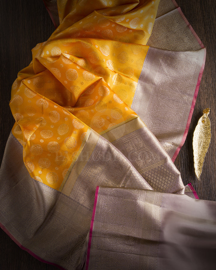 Mild Orange & Grey Kanjivaram Silk Saree - S592 - View 2