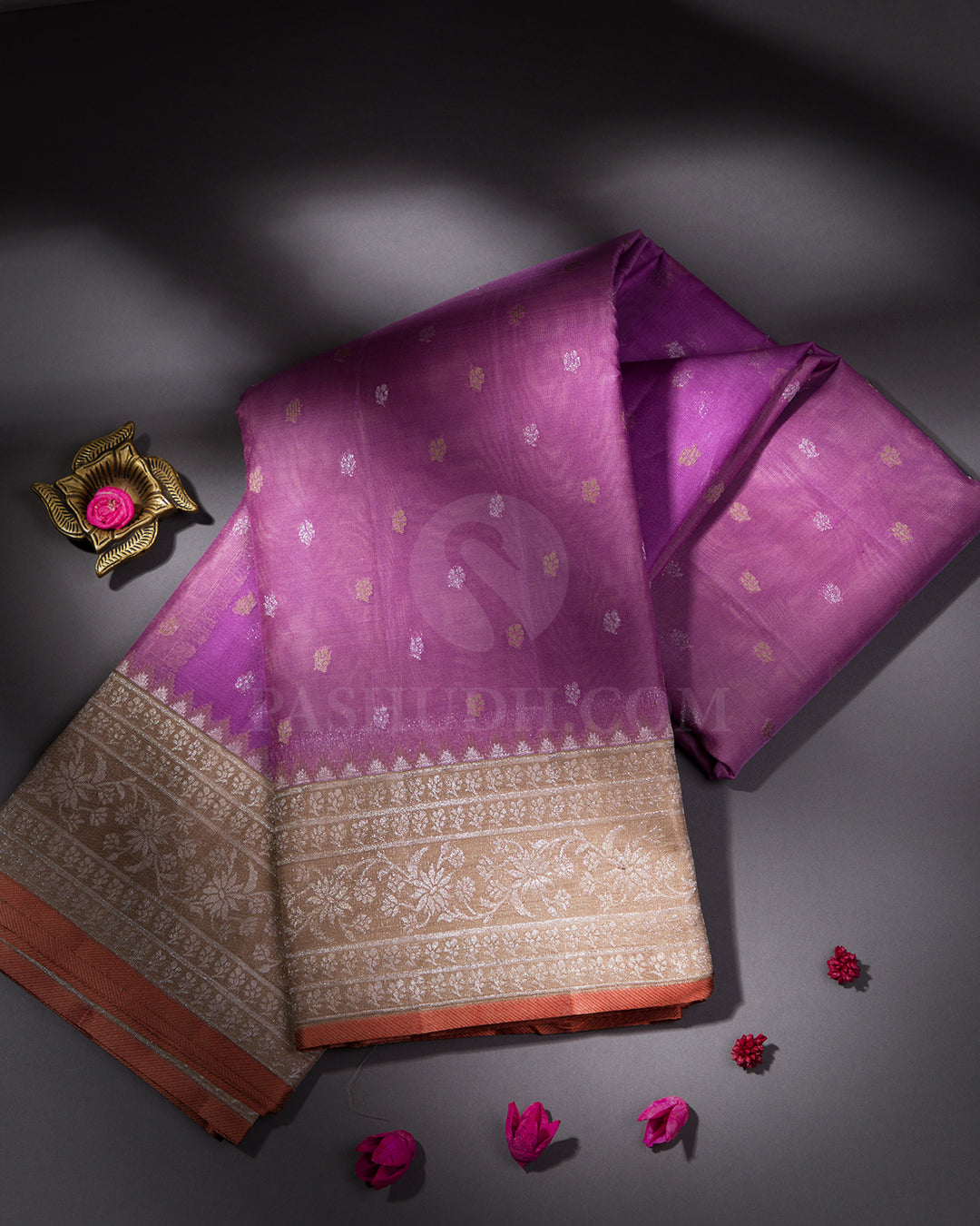 Lavender and Beige Soft Organza Kanjivaram Silk Saree - DJ144